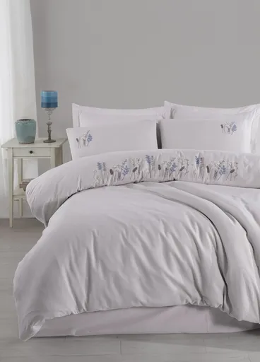 Lenjerie de pat dubla, L'essentiel Maison, Nilda, Gri deschis