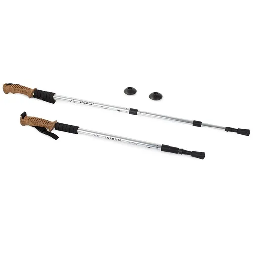 Baston de nordic walking cu mâner din plută,argintiu, argintiu