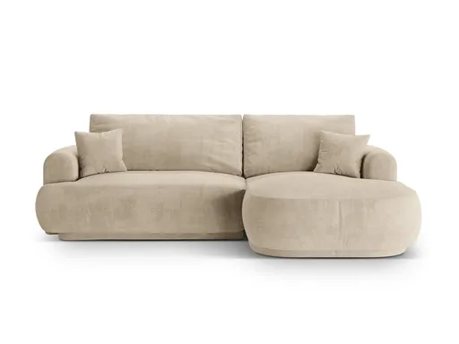 Coltar extensibil dreapta 5 locuri, modular, cu lada depozitare, Ella, Micadoni Home, 271x174x94 cm, catifea, bej deschis