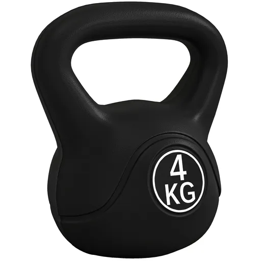 HOMCOM Kettlebell de 4kg pentru Sport și Fitness cu Bază Plată și Mâner, Greutate Kettlebell, 18x12x20 cm, Negru | Aosom Romania
