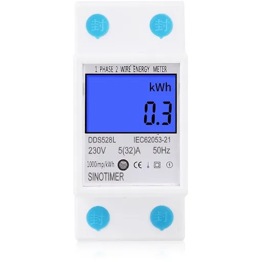 Contor monofazat de energie electrica, Sinotimer, 230V AC 50Hz 5(32)A, ecran digital LED iluminat, DDS528L