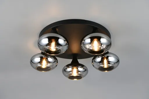 Plafoniera Divina, RL, 49x15 cm, 10W, 5x E14, sticla, negru/gri