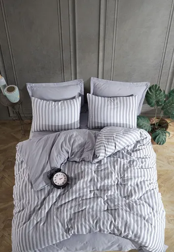 Lenjerie de pat dubla, L'essentiel Maison, Road Potlu, Bumbac;Poliester, Gri deschis