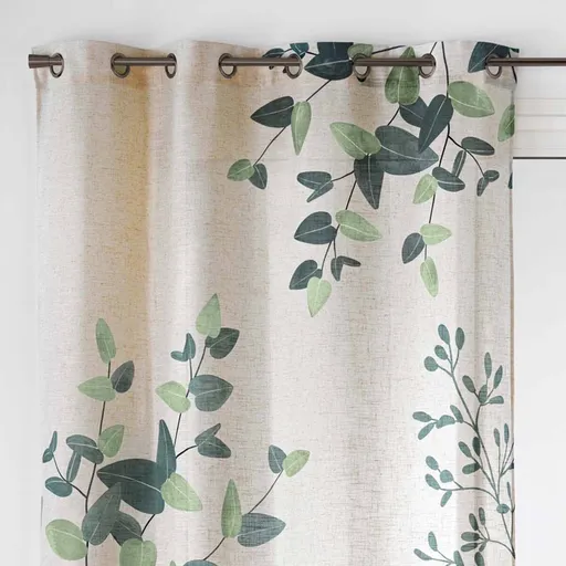 Perdea cu ochiuri și imprimeu cu frunze