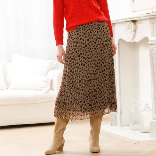 Fustă midi plisată cu imprimeu leopard