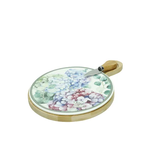 Set servire branzeturi, tocator si cutit, Flora, Brandani, 20.5x29.5 cm, portelan/bambus/inox