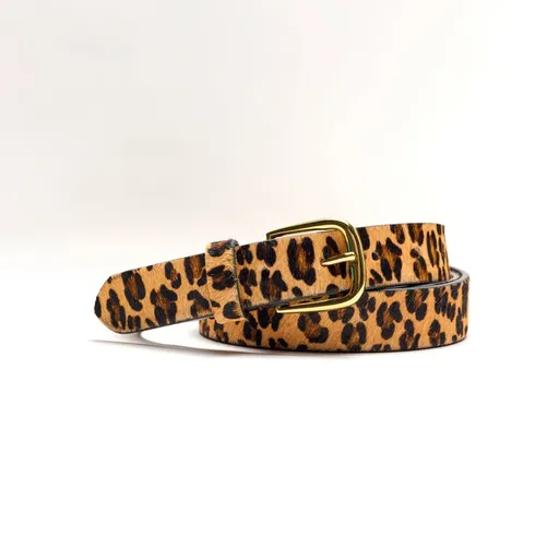 Curea din piele cu aspect de blană de leopard, material cu efect de blană