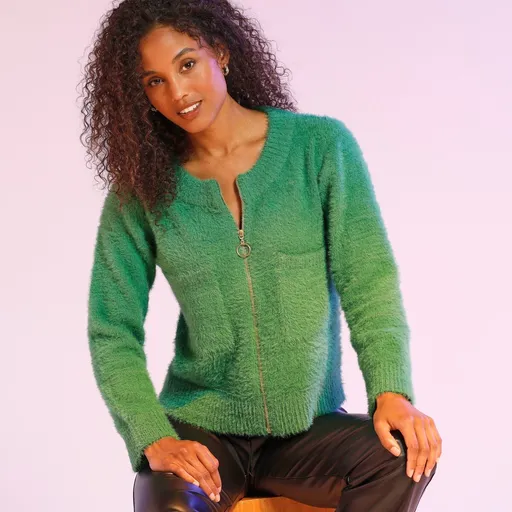 Pulover cu fermoar și buzunare aplicate