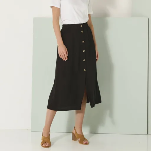 Fustă midi de culoare solidă cu nasturi