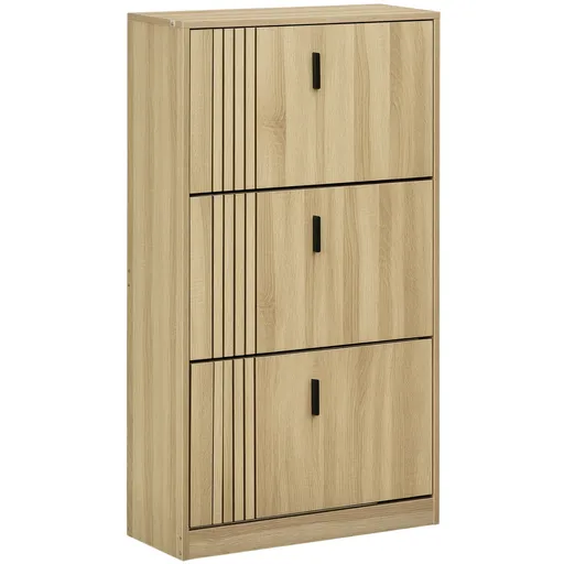 HOMCOM Dulap de pantofi cu 3 uși culisante 18 perechi capacitate mare pentru intrare hol living 63 x 24 x 117 cm stejar | Aosom Romania