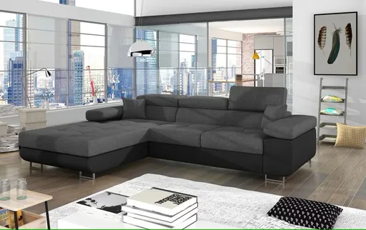 Coltar extensibil stanga 4 locuri ELTAP, Armd-20, Armando, 289x203x85 cm, lemn/poliester, gri deschis/negru