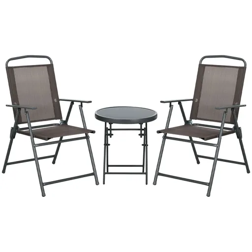 Outsunny Set de Bistro 3 Piese din Metal Rezistent la Intemperii Set Mobilier de Grădină cu masă pliabilă scaune de grădină Maro | Aosom Romania