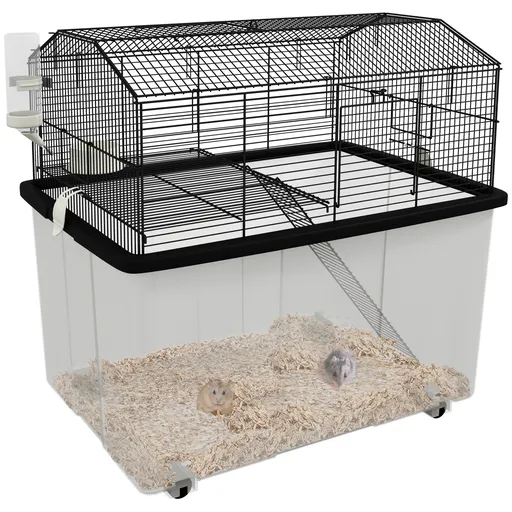 PawHut Colivie hamster colivie rozătoare 2 etaje cu role platformă și scară din sârmă de oțel 57 x 43 x 57 cm negru | Aosom Romania