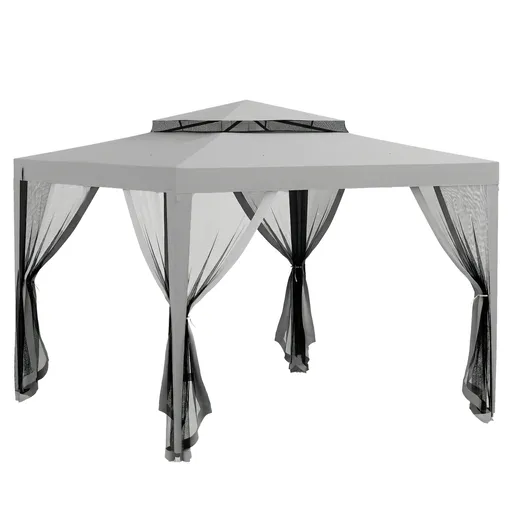 Outsunny Tonelă barnum de grădină 3L x 3l m cu 4 plase de țânțari detașabile - dublu acoperiș - gri | Aosom Romania