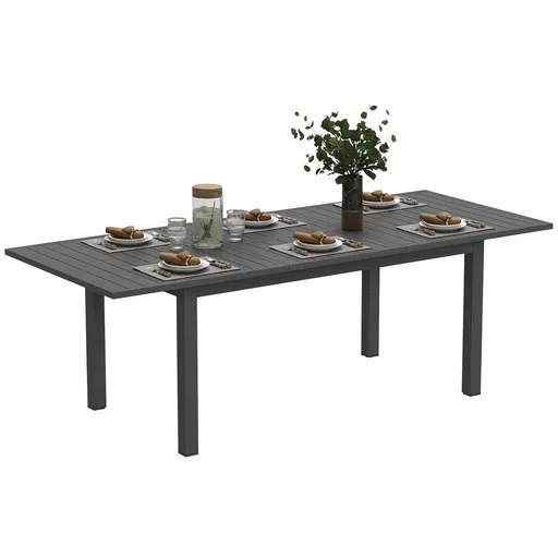 Outsunny Masă Extensibilă pentru Grădină din Aluminiu și Blat cu Șipci, 160/220x90x73 cm, Gri | Aosom Romania