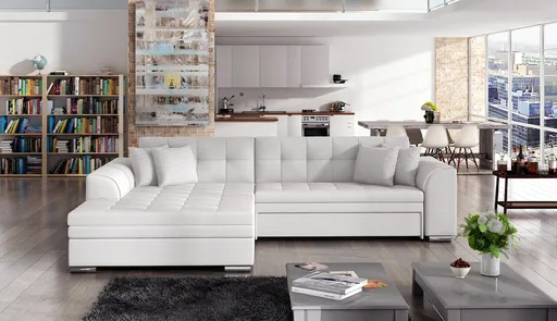 Coltar extensibil stanga 4 locuri, ELTAP, Sorento, 296x194x78 cm, lemn/poliester, alb