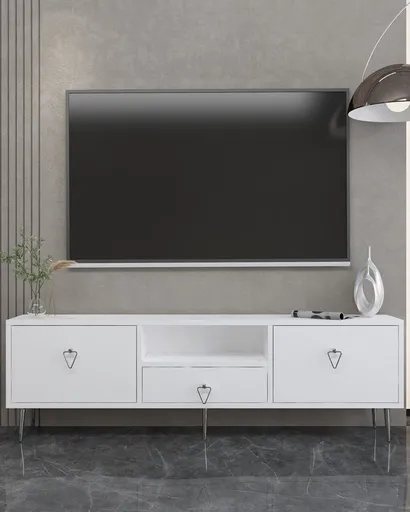 Comoda TV, Hanah Home, 1306-DROP-1, 140x45x30 cm, PAL , Alb / Argintiu