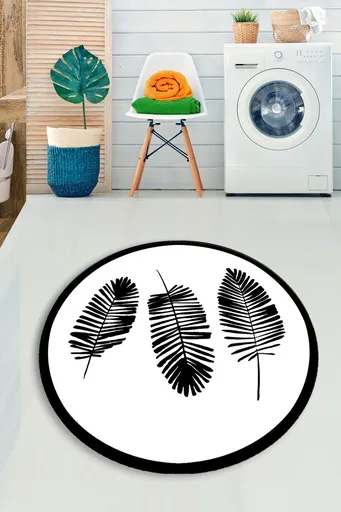 Covoras de baie, L'essentiel Maison, Hoja (140), Poliester, Alb/Negru