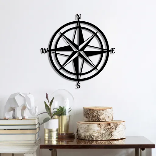 Decoratiune de perete, Compass, Dimensiune: 55 x 55 cm, Negru