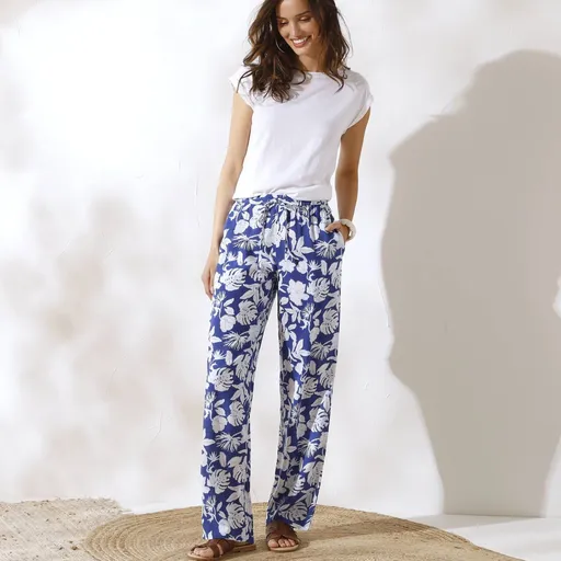 Pantaloni aerisiți cu picior lat, cu imprimeu floral