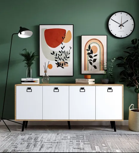 Consola, Hanah Home, Mirza Modern 180, 180x80x45 cm, PAL, Stejar Safir / Alb