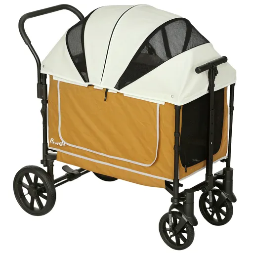 PawHut Cărucior pentru câini buggy pliabil pentru câini și pisici până la 30 kg 110 x 65 x 102 cm Maro | Aosom Romania
