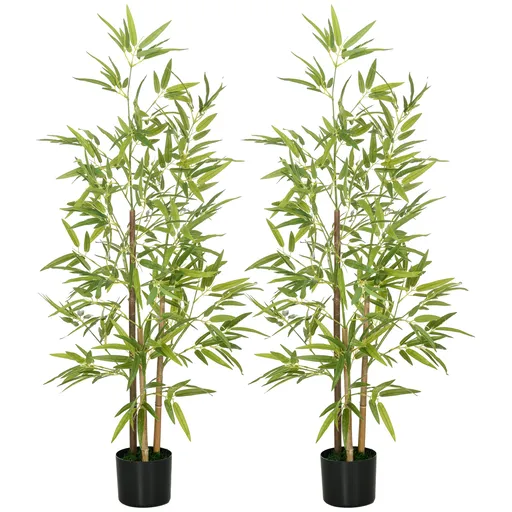 HOMCOM Set Plante Bambus Artificiale cu 3 Trunchiuri cu Ghiveci, Plante Artificiale din PP și Metal, 15x15x120 cm, Verde | Aosom Romania