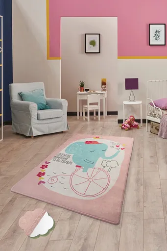 Covor, Elephants Bike, 100x160 cm, Multicolor
