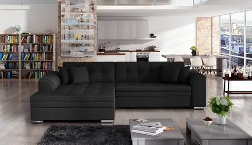 Coltar extensibil stanga 4 locuri, ELTAP, Sorento, 296x194x78 cm, lemn/poliester, negru