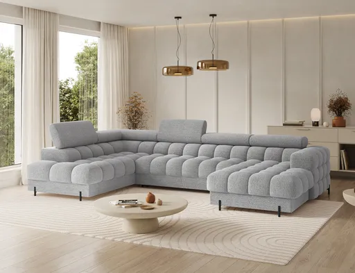 Coltar extensibil stanga 3 locuri ELTAP, LT-03ROY, Feraria, 358x202x93 cm, lemn/poliester, gri deschis