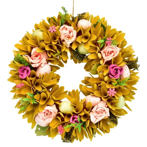 Coroană de primăvară din așchii de lemn cu floride trandafiri, 30 cm