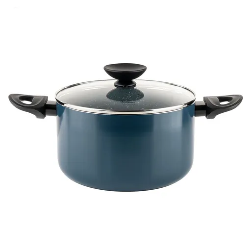 Oala cu capac din sticla Luigi Ferrero Prima FR-2245D, 22x13 cm, 4.5 l, Acoperire antiaderenta cu efect de marmura, Inductie, Albastru