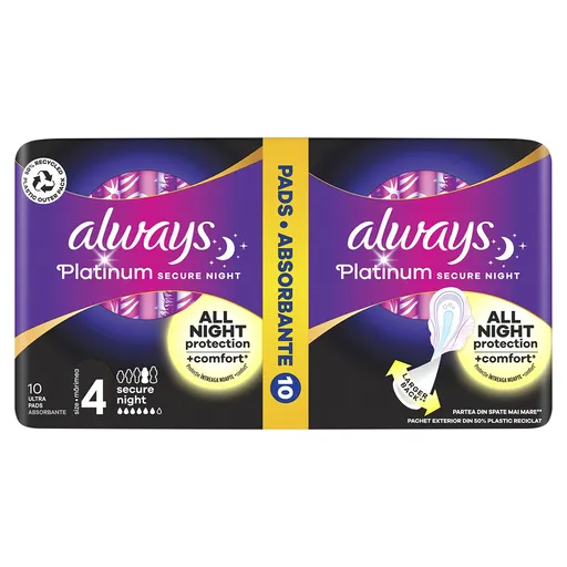 Always Absorbante igienice de noapte Secure Platinum Night 10 bucăți