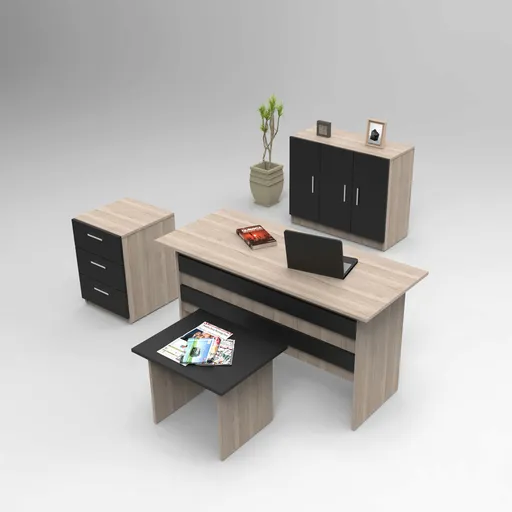 Set mobilier de birou, Hanah Home, Vo12-Ob, Stejar / Negru
