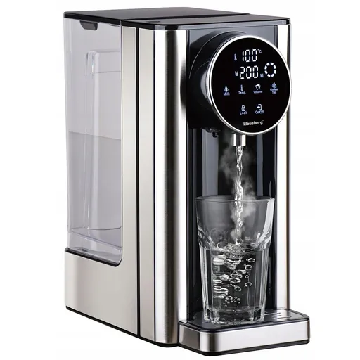 Dispenser apă caldă Klausberg KB 7880, 2600W, 2.7l, 40-100°C, 7 temperaturi, Afișaj LED tactil, Protecție copii, Setări de memorie, Inox/negru