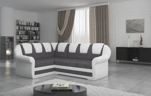 Coltar extensibil stanga 3 locuri ELTAP, LII-019, Lord II, 243x195x112 cm, lemn/poliester, gri inchis/alb