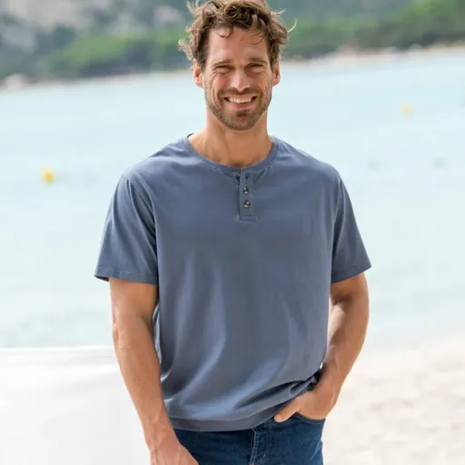 Tricou Henley cu mâneci scurte, din bumbac organic