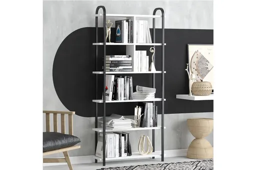 Corp biblioteca, Hanah Home, Roza, 78x170x22 cm, Alb/Negru