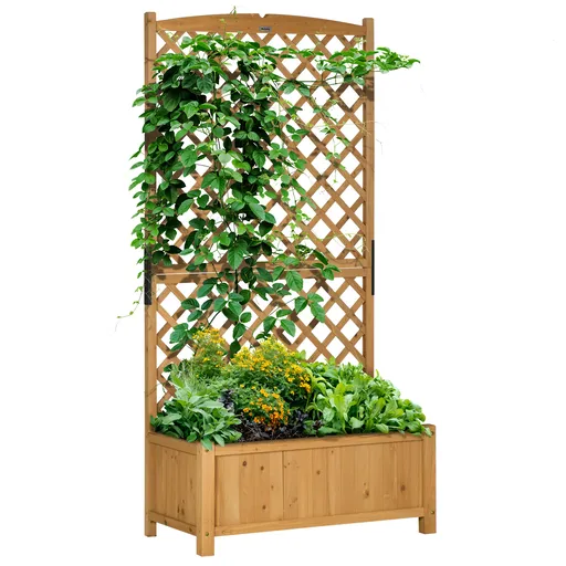Outsunny Jardiniera de exterior din lemn de brad cu design vertical inaltat, 90x45x180 cm, Galben | Aosom Romania