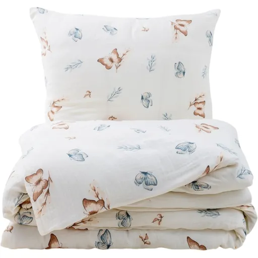 Lenjerie de pat din muselină Matex Fluturi, 140 x 200 cm, 70 x 90 cm