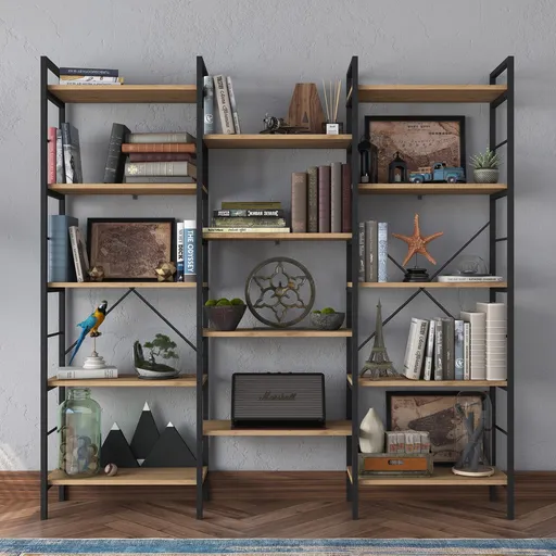 Corp biblioteca, Hanah Home, HC107, 176x172x30 cm, Nuc / Negru