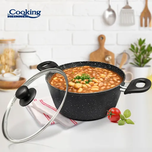 Oala cu capac Onix, Cooking by Heinner, 22x10 cm, aluminiu/ceramica, negru