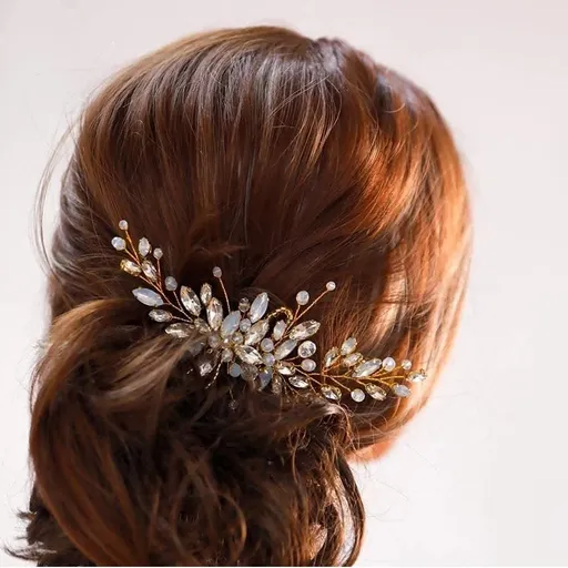 Accesoriu de Par Stil Piepten Auriu cu Cristale si Margele