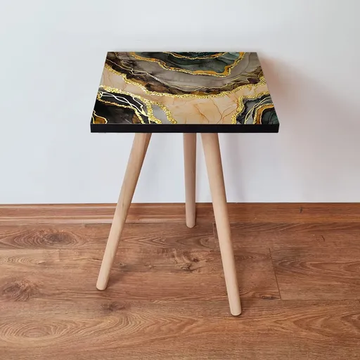 Masuta, Hanah Home, Shp219, 35x42x35 cm, Bej / Auriu / Galben / Negru