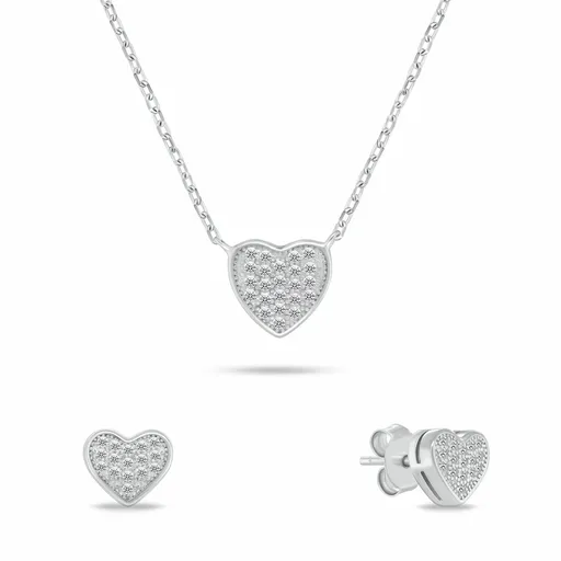Brilio Silver Set de bijuterii din argint cu zircon Inimi SET285W (colier, cercei)