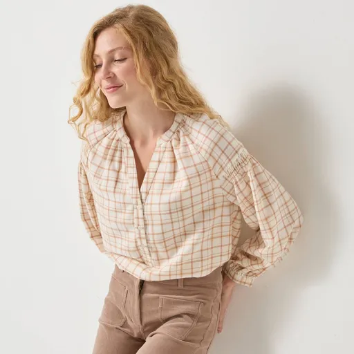 Bluză din flanel în carouri cu mâneci 7/8