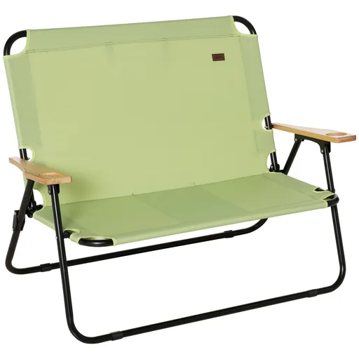 Outsunny scaun de camping 2 locuri, pliabil, cu suport pentru băuturi, 141 x 67 x 80 cm, Verde | Aosom Romania