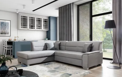 Coltar extensibil stanga 4 locuri ELTAP, BR20, Bergen, 247x214x83 cm, lemn/poliester, gri deschis