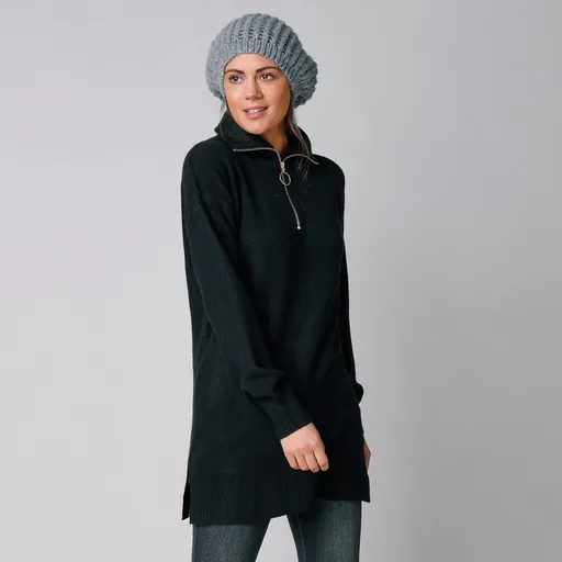 Pulover lung cu guler ridicat și fermoar