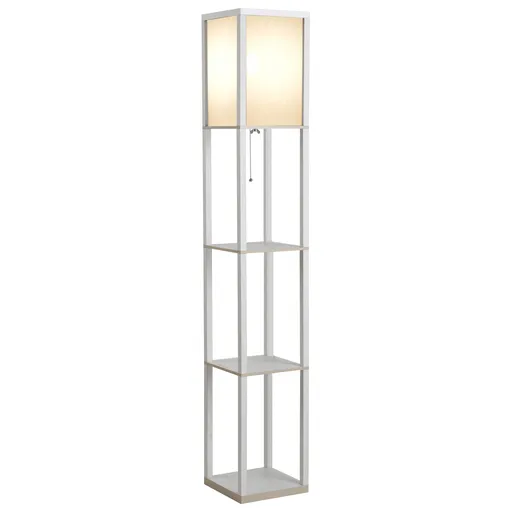 HOMCOM Lampă de Podea 40W cu 3 Rafturi Integrate și Comutator de Picior, Lampă Modernă din MDF și Acrilic, 26x26x160 cm, Alb | Aosom Romania